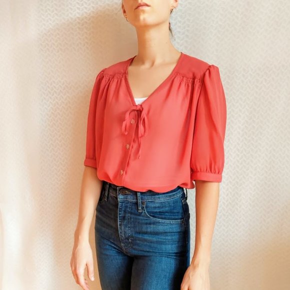 Vintage dark orange short sleeve blouse - Picture 2 of 8